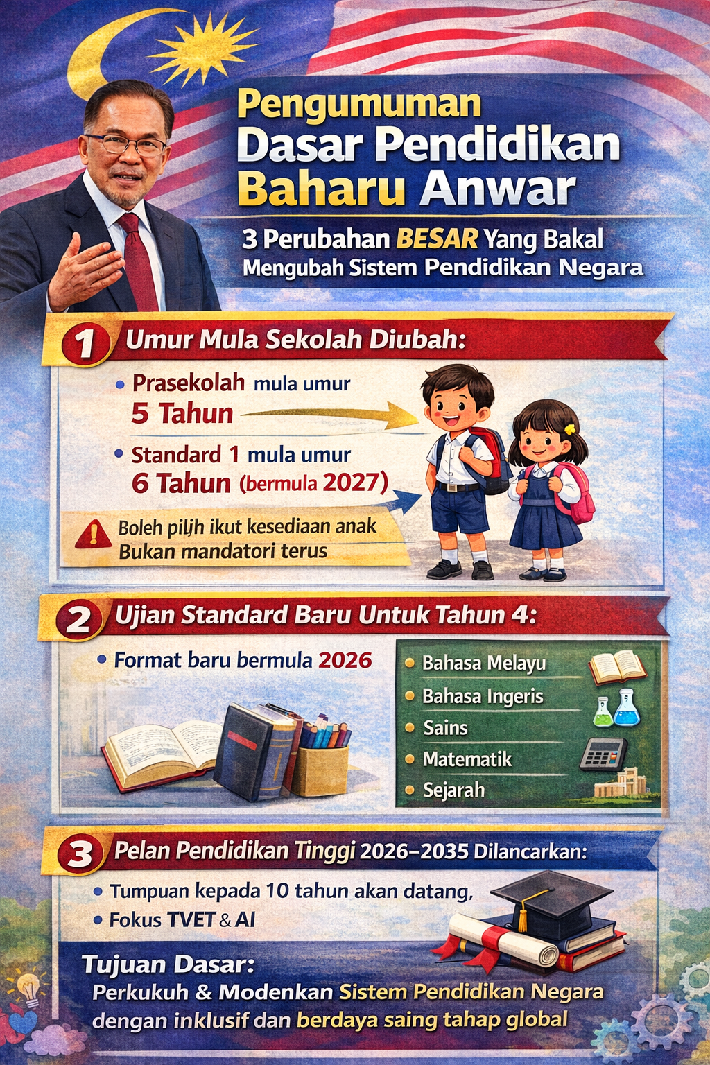 Ramai Tak Sedar! Ini 3 Perubahan Besar Dalam Dasar Pendidikan Baharu Anwar – Umur Sekolah Pun Berubah