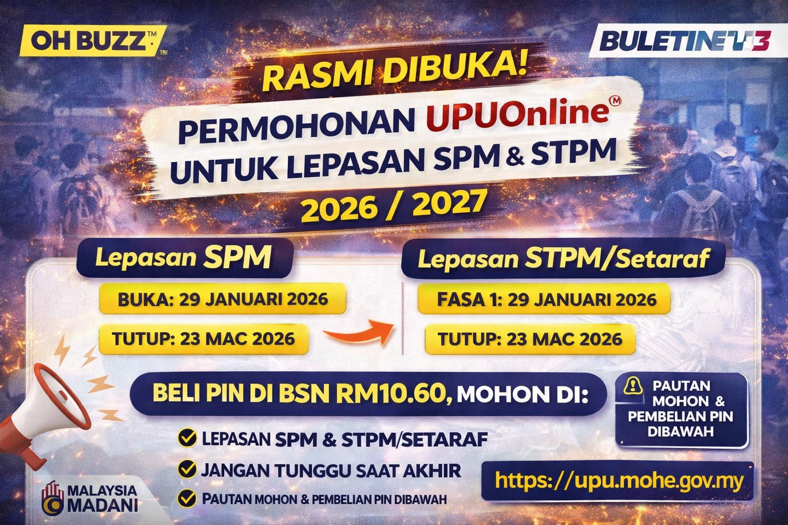 Rasmi Dibuka! Permohonan UPUOnline 2026/2027 Untuk Lepasan SPM & STPM